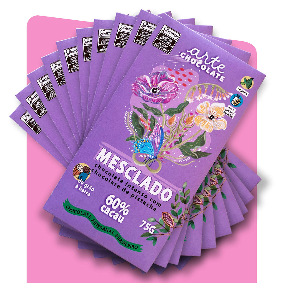 Chocolate 60% Cacau com Pistache Coleção com 10 Barras 750g