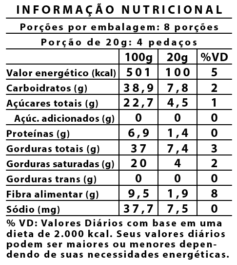 Barra de Chocolate 55% Cacau Zero Açúcar com Damasco e Castanha de Caju 75g