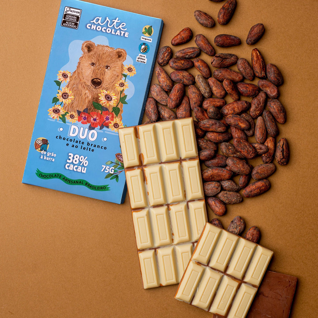 Barra de Chocolate Duo metade Chocolate Branco e Ao Leite 75g