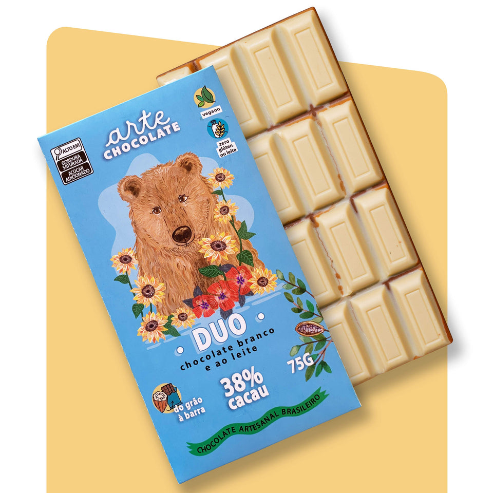 Barra de Chocolate Duo metade Chocolate Branco e Ao Leite 75g