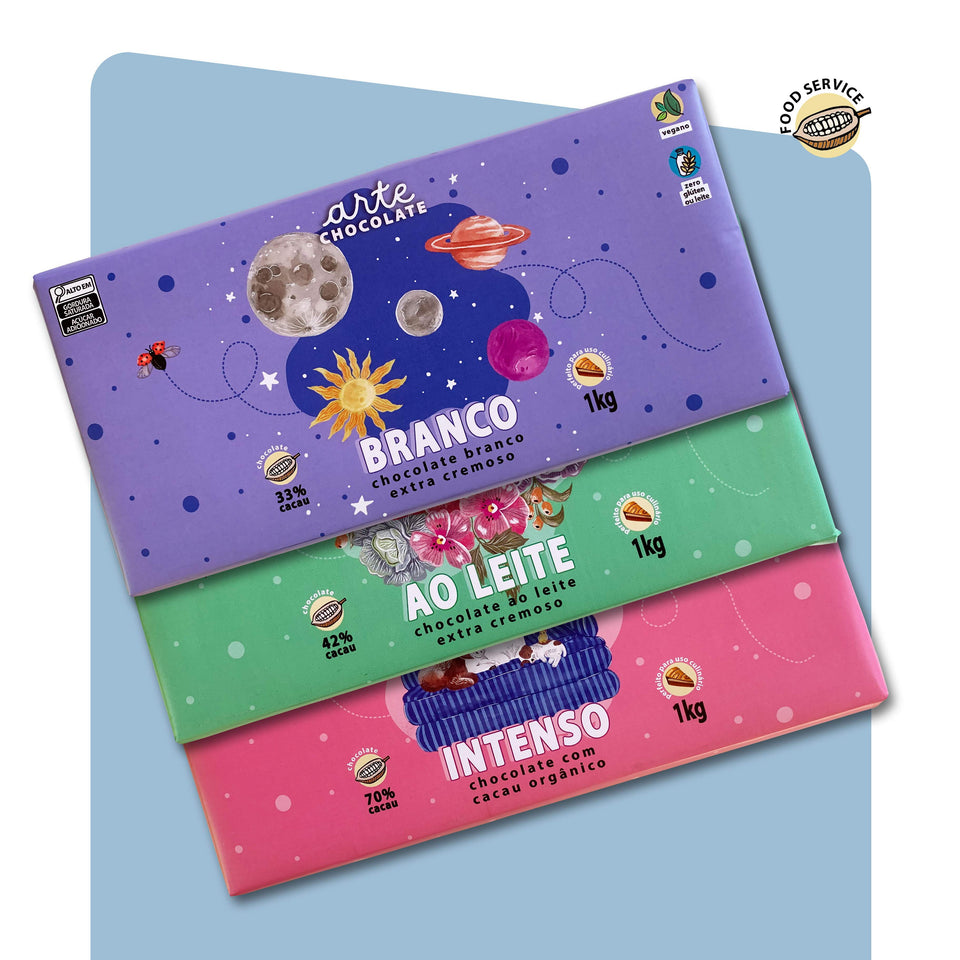 Coleção Mestre Chocolatier - 3 Barras para Uso Culinário de Chocolate Branco, Ao Leite e 70% cacau 3kg