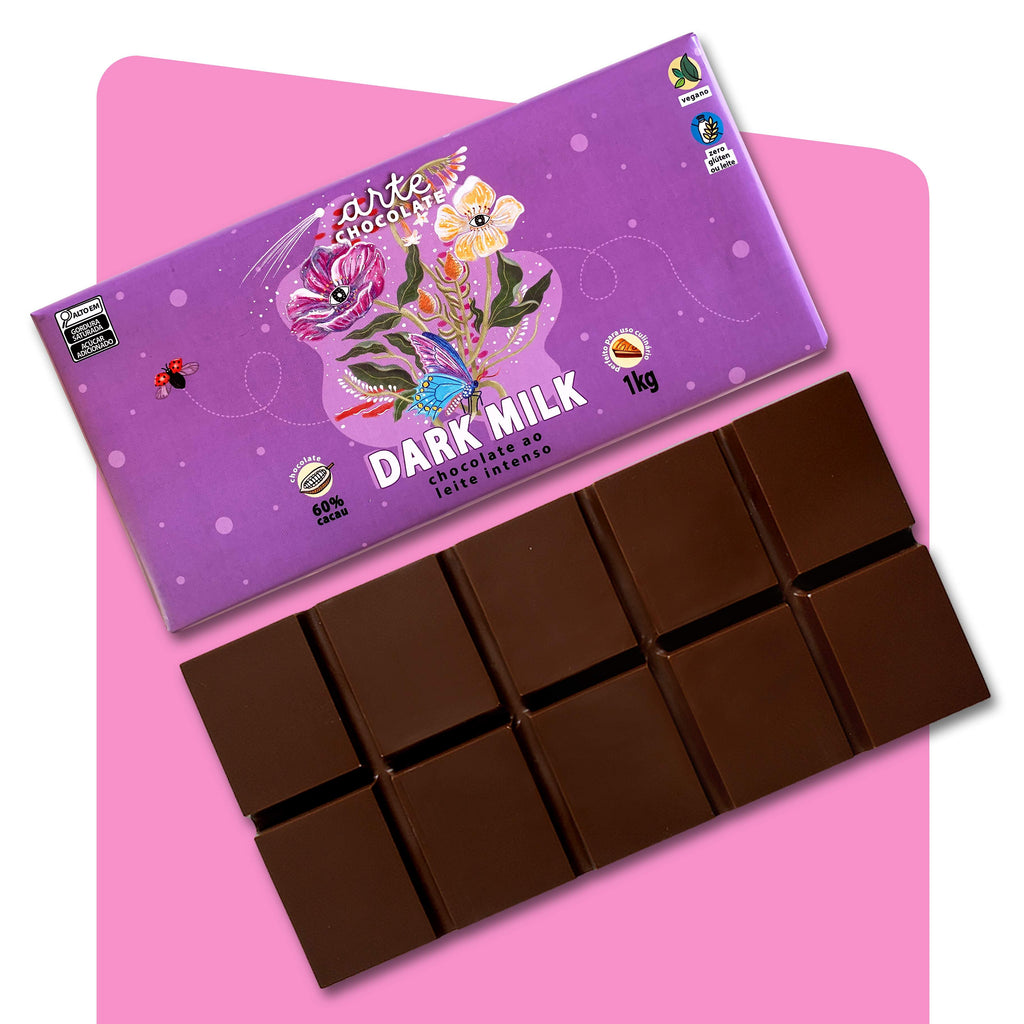 Barra de Chocolate 60% Cacau Orgânico Dark Milk Uso Culinário 1kg
