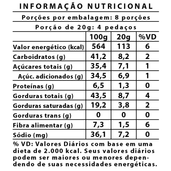 Barra de Chocolate 70% Cacau Orgânico com Castanha de Baru & Flor de Sal total 75g