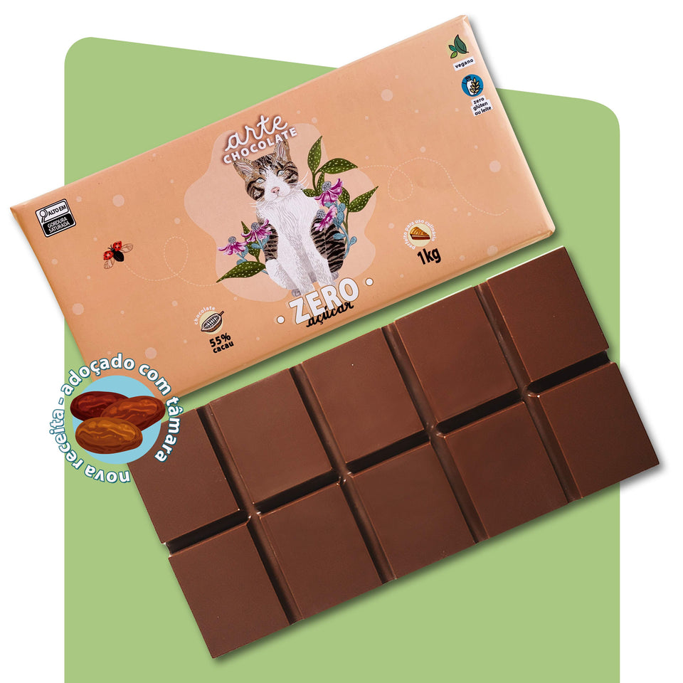 Nova Receita Barra de Chocolate 55% Cacau Zero Açúcar Uso Culinário 1kg